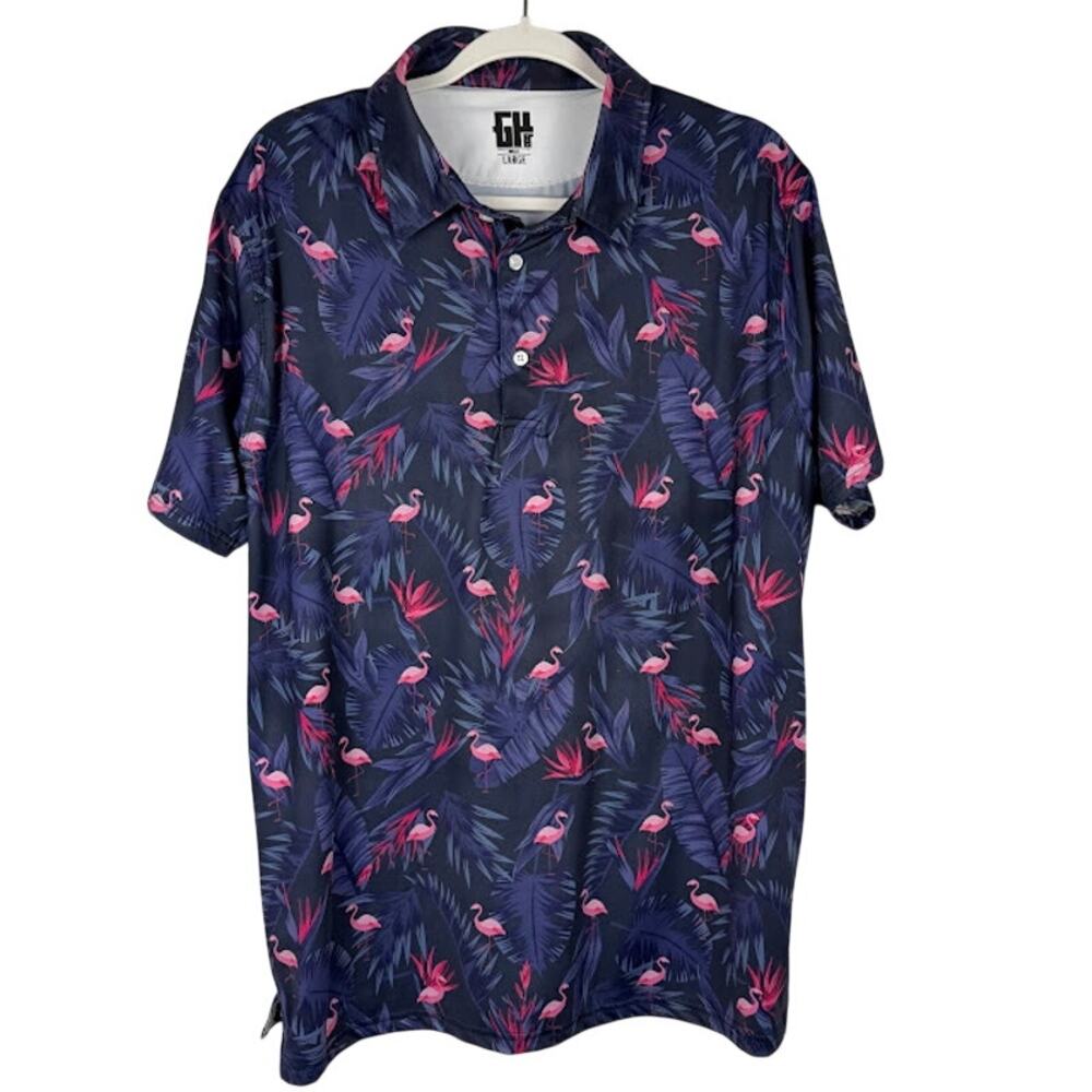 GH Flamingo Print Performance Polo Shirt Men’s Large Golf Tropical